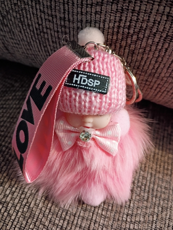 HDSP Accessories - Sleeping Baby Plush Fluffy  Love Keychain, Pink, approximately 6", NWT
